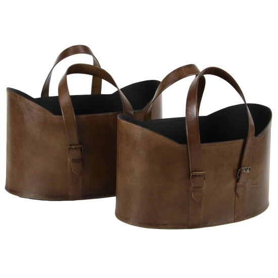 Flash Sale 🎁 Studio 350 Brown Leather Vintage Magazine Holder (Set Of 2) - S/2 20", 21"W 🛒 - Image 2