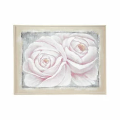 Coupon 🥰 Studio 350 Large White & Pink Roses Acrylic Painting On Canvas In Wood Frame 39.5 X 29.5 ❤️