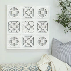 New 😉 Studio 350 White Wood Traditional Floral Wall Decor 👍