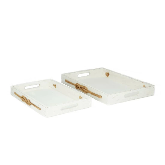 Best deal ๐คฉ Studio 350 Wood Coastal Trays (Set Of 2) - S/2 19", 16"W White โ - Image 2