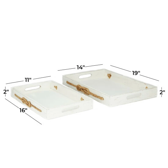 Best deal ๐คฉ Studio 350 Wood Coastal Trays (Set Of 2) - S/2 19", 16"W White โ - Image 3