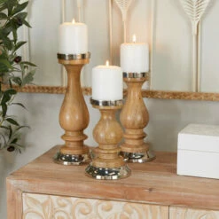 Cheapest 💯 Studio 350 Silver Wood Traditional Candle Holder (Set Of 3) - S/3 12", 10", 8"H 🎉