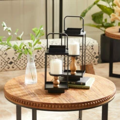 Flash Sale 🧨 Studio 350 Black Iron Contemporary Lantern (Set Of 2) - 6 X 7 X 13 🔔
