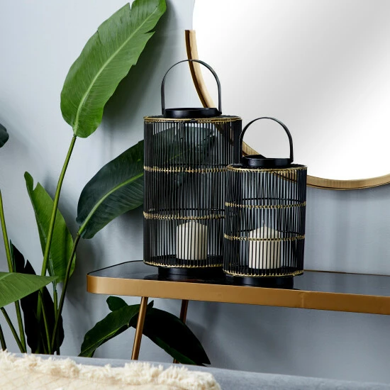 Cheap ๐งจ Studio 350 Set Of 2 Black Metal Contemporary Lantern - S/2 11", 16"H ๐