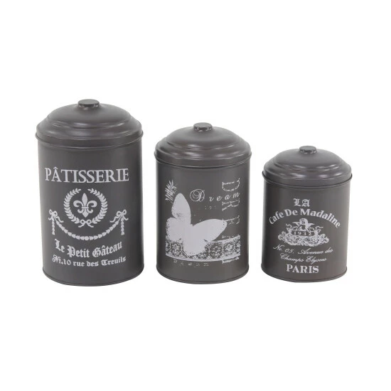 Wholesale 🛒 Studio 350 Grey Tin Vintage Decorative Jar (Set Of 3) - 6 X 6 X 11 ⭐ - Image 2