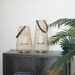 Buy 😀 Studio 350 Gold Iron Contemporary Lantern (Set Of 2) - 8 X 8 X 16 🎁