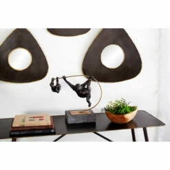 New 🤩 Studio 350 Black Polystone Modern Sculpture Monkey 13 X 15 X 6 - 15 X 6 X 13 ⭐