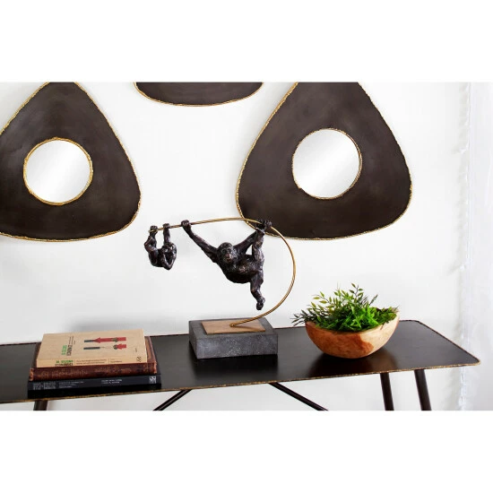 New 🤩 Studio 350 Black Polystone Modern Sculpture Monkey 13 X 15 X 6 - 15 X 6 X 13 ⭐