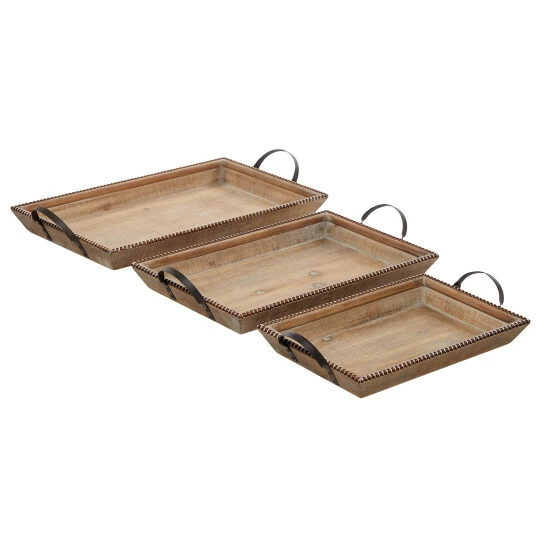 Brand new 🔔 Studio 350 Brown Wood Coastal Tray (Set Of 3) - 27 X 15 X 5 ⌛ - Image 2