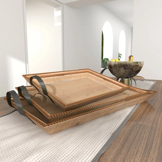 Brand new 🔔 Studio 350 Brown Wood Coastal Tray (Set Of 3) - 27 X 15 X 5 ⌛ - Image 4