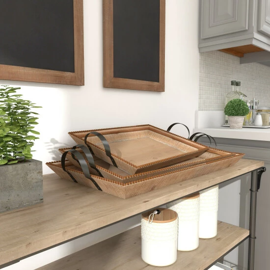 Brand new 🔔 Studio 350 Brown Wood Coastal Tray (Set Of 3) - 27 X 15 X 5 ⌛ - Image 5