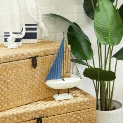 Hot Sale 👏 Studio 350 Blue Metal Nautical Boat Sculpture - 17 X 10 X 4 👍