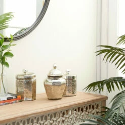 Promo 🔥 Studio 350 Silver Glass Vintage Decorative Jar (Set Of 3) - 5 X 5 X 8 😉