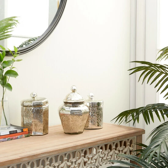 Promo 🔥 Studio 350 Silver Glass Vintage Decorative Jar (Set Of 3) - 5 X 5 X 8 😉