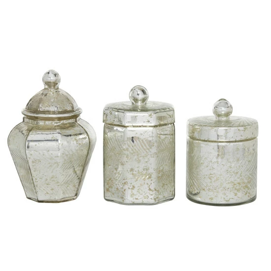 Promo 🔥 Studio 350 Silver Glass Vintage Decorative Jar (Set Of 3) - 5 X 5 X 8 😉 - Image 2