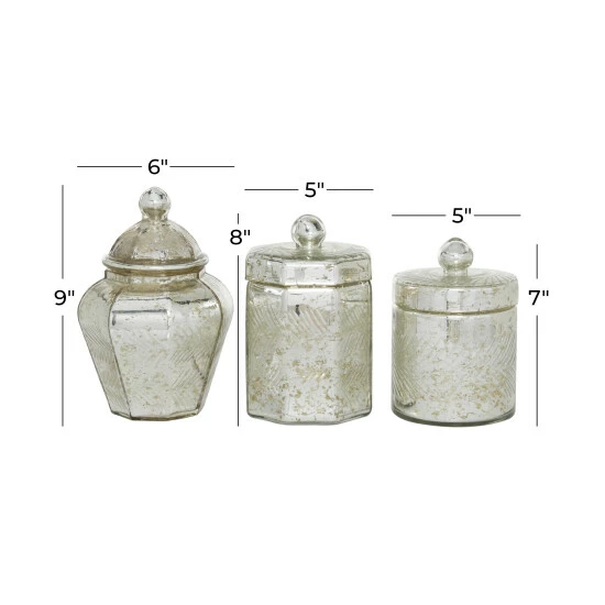 Promo 🔥 Studio 350 Silver Glass Vintage Decorative Jar (Set Of 3) - 5 X 5 X 8 😉 - Image 5