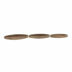 Flash Sale 🛒 Studio 350 Set Of 3 Rustic 3 Inch Brown Oval-Shaped Wooden Trays - S/2 19", 22", 25"W 🎁