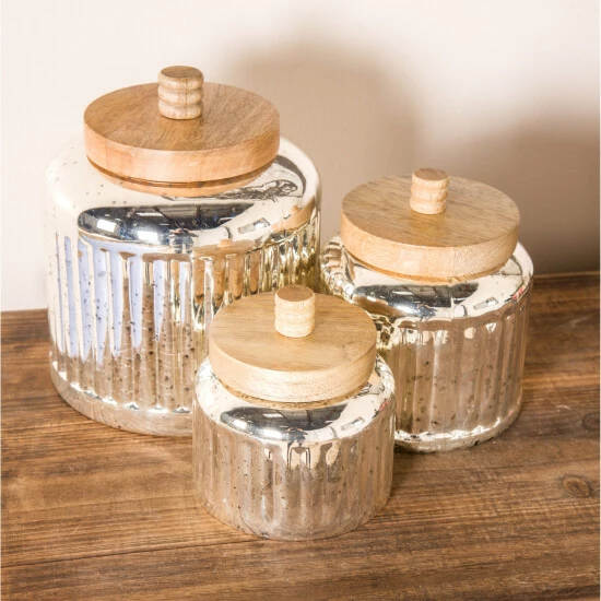 Best Pirce ❤️ Studio 350 Glass Farmhouse Decorative Jar (Set Of 3) - S/3 5", 7", 9"H Silver 😀