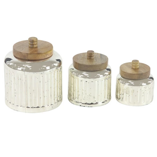 Best Pirce ❤️ Studio 350 Glass Farmhouse Decorative Jar (Set Of 3) - S/3 5", 7", 9"H Silver 😀 - Image 2