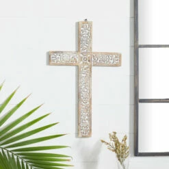 Hot Sale 💯 Studio 350 Brown Mango Wood Traditional Wall Decor Cross 24 X 15 X 1 😍