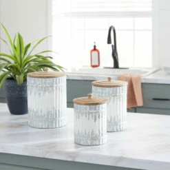 Best Sale 👍 Studio 350 White Metal Farmhouse Decorative Jar (Set Of 3) - S/3 9", 10", 12"H ⌛