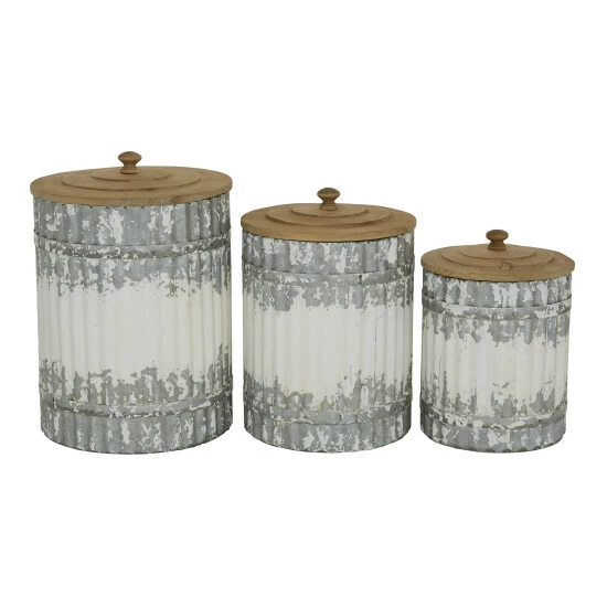 Best Sale 👍 Studio 350 White Metal Farmhouse Decorative Jar (Set Of 3) - S/3 9", 10", 12"H ⌛ - Image 2