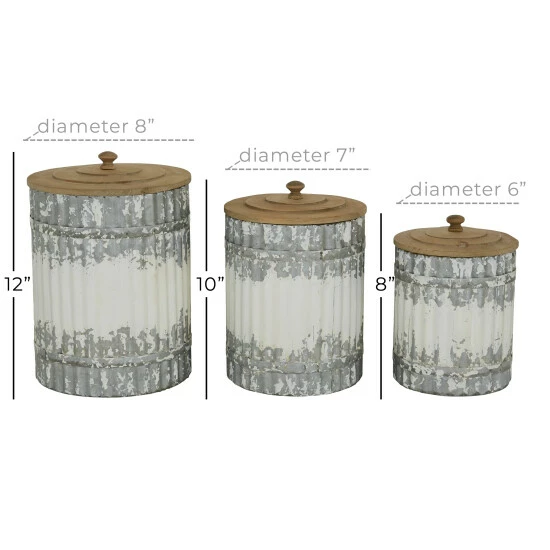 Best Sale 👍 Studio 350 White Metal Farmhouse Decorative Jar (Set Of 3) - S/3 9", 10", 12"H ⌛ - Image 5