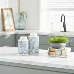 Promo ❤️ Studio 350 White Ceramic Country Cottage Decorative Jar (Set Of 2) - S/2 9.5", 11"H ⌛