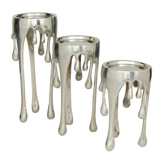 Brand new 💯 Studio 350 Melting Dripping Wax Metal Contemporary Candle Holders - S/3 12", 10", 8"H Silver 👍 - Image 3