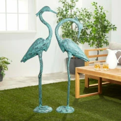 Brand new 👍 Studio 350 Aluminum Coastal Garden Sculpture Birds (Set Of 2) Green 🔥