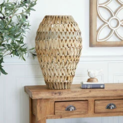 Budget ✔️ Studio 350 Natural Brown Open Weave Seagrass Bohemian Vase Collection Open Weave Round Lantern ✔️