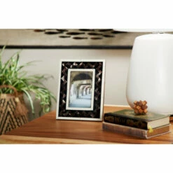 Best Pirce 🧨 Studio 350 Black Natural & Brown Resin And Bone Rectangular Picture Frame W/ Triangle Pattern 7.5 X 9.5 🔥