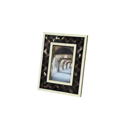 Best Pirce ๐งจ Studio 350 Black Natural & Brown Resin And Bone Rectangular Picture Frame W/ Triangle Pattern 7.5 X 9.5 ๐ฅ - Image 2