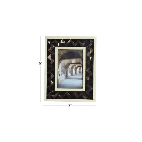 Best Pirce ๐งจ Studio 350 Black Natural & Brown Resin And Bone Rectangular Picture Frame W/ Triangle Pattern 7.5 X 9.5 ๐ฅ - Image 5