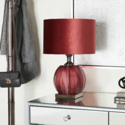 Deals 😍 Studio 350 Red Velvet Glam Table Lamp - 14 X 14 X 21 Round 🎁