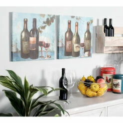 New 🎁 Set Of 2 Rustic 16 Inch Wine Bottles And Goblets Art By Studio 350 - Multi 💯