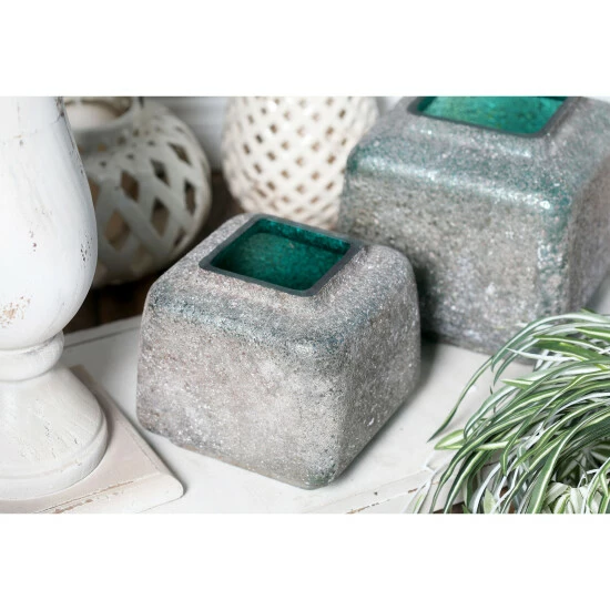 Brand new ๐ Studio 350 9 X 8 Inch Modern Glass Beveled Square Gray Vase Green ๐ - Image 4