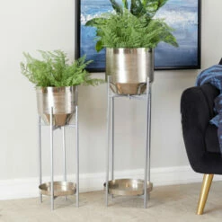 Hot Sale ๐ Studio 350 Metal Modern Planter ( Set Of 2) - S/2 31", 24"H Silver ๐คฉ