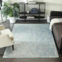 Discount 🥰 Studio 350 Blue Wool Modern Hand Hooked Rug 🎁