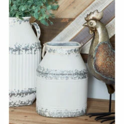 Hot Sale 👏 Studio 350 White Iron Distressed Rustic Farmhouse Decorative Jug Jars (Set Of 2) - S/2 11", 14"H 🔔