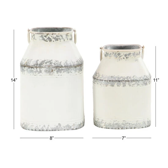 Hot Sale ๐ Studio 350 White Iron Distressed Rustic Farmhouse Decorative Jug Jars (Set Of 2) - S/2 11", 14"H ๐ - Image 7