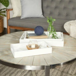 Coupon ⭐ Studio 350 White Mango Wood Contemporary Trays (Set Of 3) - S/3 18", 16", 14"W 😉