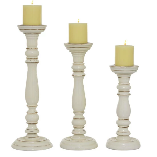 New ✨ Studio 350 White Distressed Turned Wood Farmhouse Country Candle Holder(Set Of 3) - 6 X 6 X 18 🔔 - Image 2