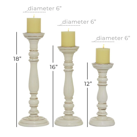 New ✨ Studio 350 White Distressed Turned Wood Farmhouse Country Candle Holder(Set Of 3) - 6 X 6 X 18 🔔 - Image 5