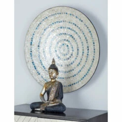 Promo 💯 Studio 350 Beige And Blue Coastal Mosaic Shell Round Wall Decor Medallion 🔔