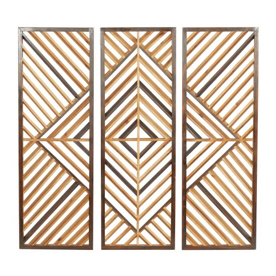 Cheap ✔️ Studio 350 Brown Natural Wood Tones Contemporary Wood Wall Décor Art (Set Of 3) - 12 X 1 X 35 🎉 - Image 2