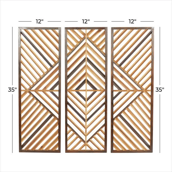 Cheap ✔️ Studio 350 Brown Natural Wood Tones Contemporary Wood Wall Décor Art (Set Of 3) - 12 X 1 X 35 🎉 - Image 5