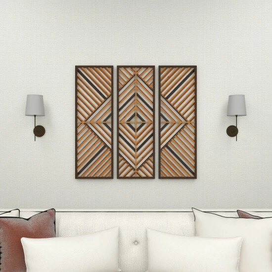 Cheap ✔️ Studio 350 Brown Natural Wood Tones Contemporary Wood Wall Décor Art (Set Of 3) - 12 X 1 X 35 🎉 - Image 7