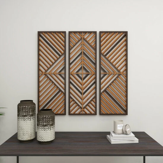 Cheap ✔️ Studio 350 Brown Natural Wood Tones Contemporary Wood Wall Décor Art (Set Of 3) - 12 X 1 X 35 🎉 - Image 8