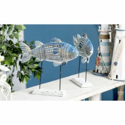 Brand new โ๏ธ Studio 350 Blue Iron Coastal Sculpture Fish (Set Of 2) - S/2 10", 14"H ๐งจ